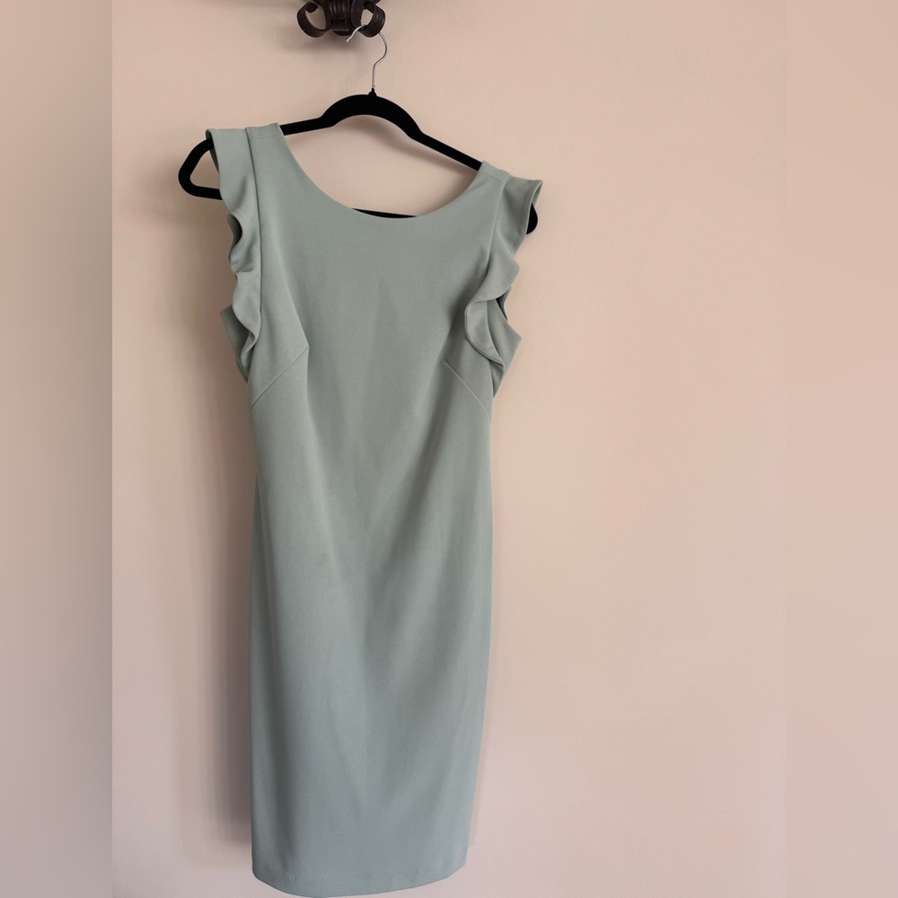 Calvin Klein Sage Green Ruffle Shoulder Midi Dress